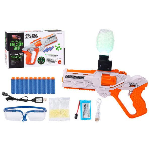 PISTOLA LASERHAWK GEL BLASTER GLOW DUAL STORM 2 EN 1 MODEL 1964G  MODEL 1964G