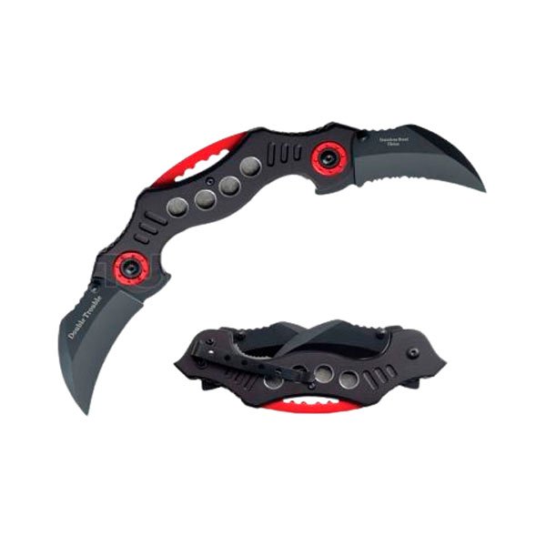 NAVAJA TÁCTICA KARAMBIT CLAW NEGRA Y ROJO, DOBLE HOJA